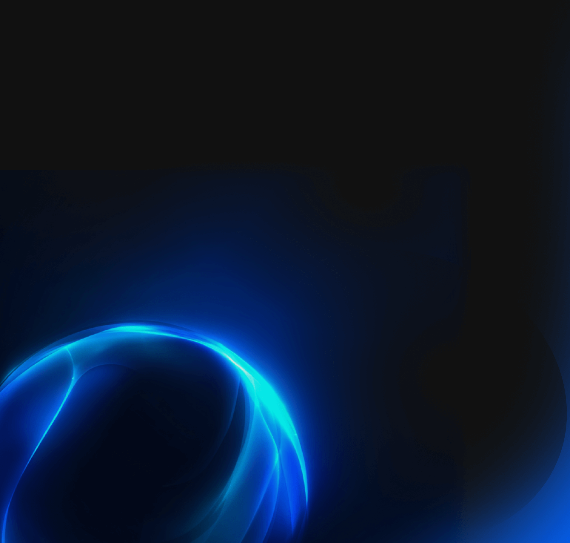 Forma astratta luminosa blu su sfondo scuro, tecnologia AI